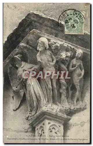 Cartes postales Rouen Eglise St maclou Bas relief a l ancienne fontaine St maclou Adam et Eve dans le paradis te