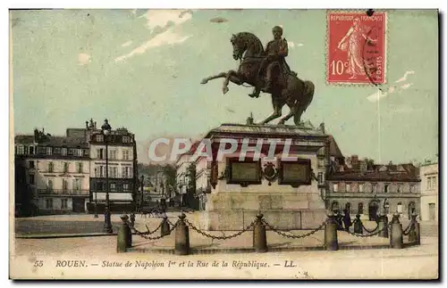 Cartes postales Rouen Statue de Napoleon et le Rue de la Republique