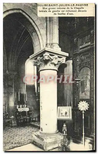 Cartes postales Paris Eglise Saint Julien Le Pauvre Une grosse colonne de la chapelle