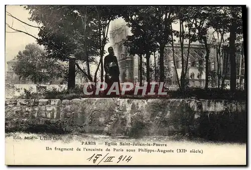 Cartes postales Paris Eglise Saint Julien le Pauvre Un fragment de l enceinte de Paris sous Philippe Auguste