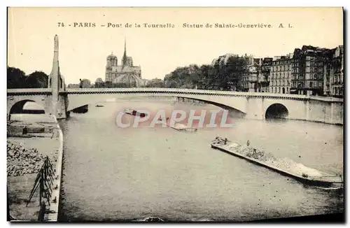 Cartes postales Paris Pont de la Tournelle Statue de Sainte Genevieve Peniche