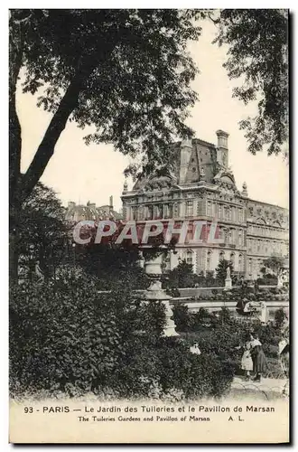 Cartes postales Paris Le Jardin des Tulieries et le Pavillon de Marsan