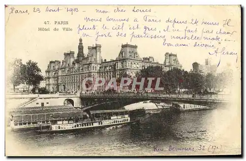 Ansichtskarte AK Paris Hotel de Ville Peniche Bateau