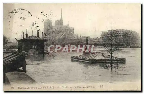 Cartes postales Inondations de Paris Le quai Montebello Notre Dame