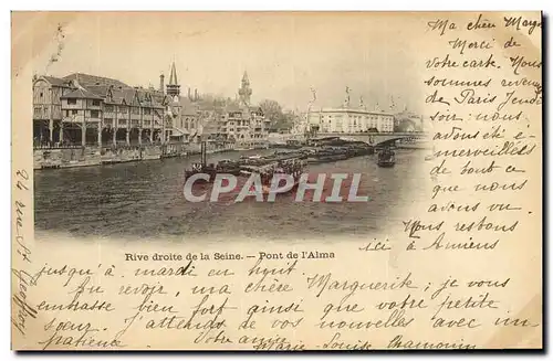 Cartes postales Rive droite de la Seine Pont de l Alma Paris 1900