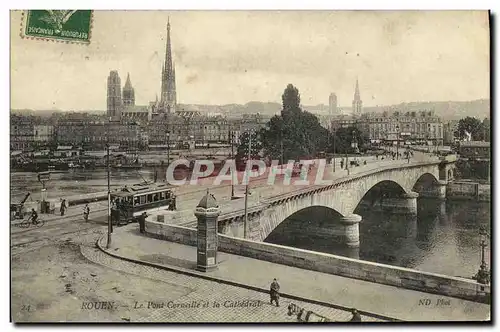 Cartes postales Rouen Le Pont Coquille et la Cathedrale Tramway