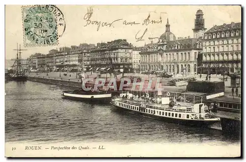 Cartes postales Rouen Perspective des Quais Bateaux