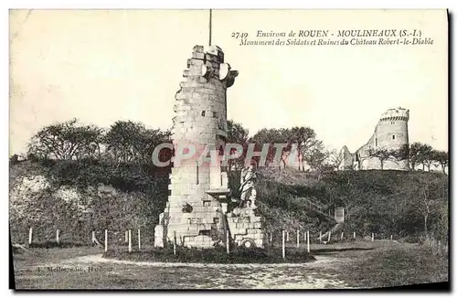 Cartes postales Environs de Rouen Moulineaux Monument des Soldats et Ruines du Chateau Robert le Diable Militari