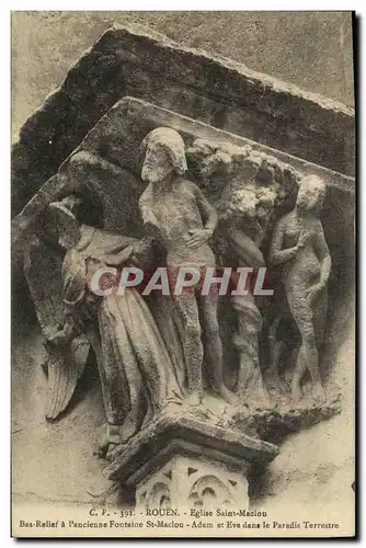 Ansichtskarte AK Rouen Eglise Saint Maclou Bas relief a l ancienne fontaine St Maclou Adam et Eve dans le paradis