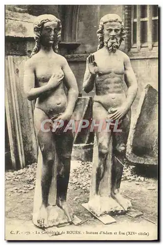 Cartes postales La Cathedrale de Rouen Statues d Adam et Eve