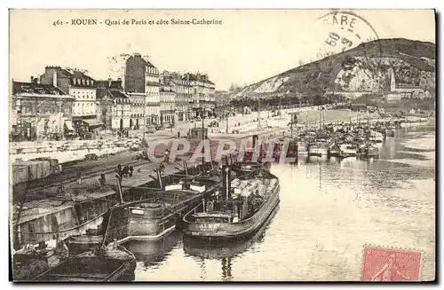 Cartes postales Rouen Quai de Paris et cote Sainte Catherine Bateaux