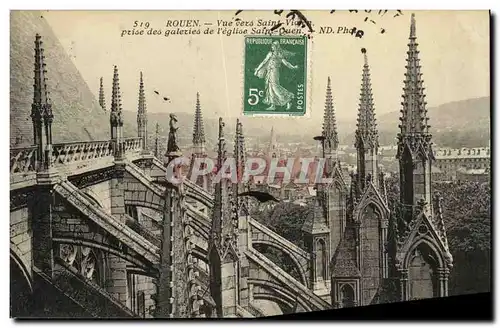 Cartes postales Rouen Vue vers Saint Victor prise des galeries de l eglise Saint Ouen