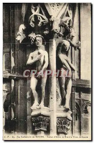 Ansichtskarte AK La Cathedrale Rouen Statue d Adam et Eve a la Tour de Beurre