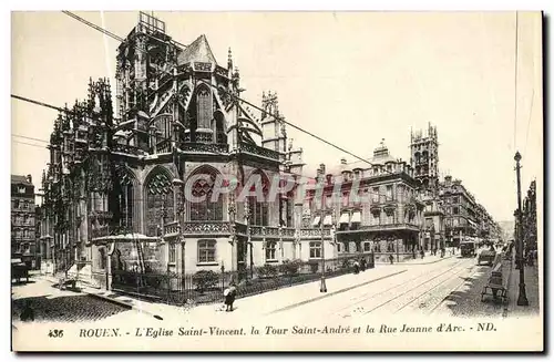 Ansichtskarte AK Rouen L Eglise Saint Vincent la Tour Saint Andre et la Rue Jeanne d Arc