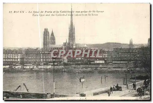 Cartes postales Rouen Le Quai de Paris et la Cathedrale vue prise de St Sever