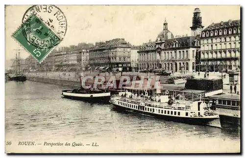 Cartes postales Rouen Perspective des Quais Bateaux