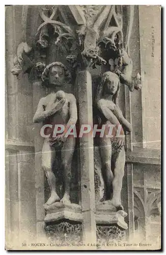 Cartes postales Rouen La Cathedrale Statues d Adam et de Eve a la tour du beurre