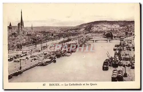 Cartes postales Rouen La Cathedrale et les Quais Bateaux