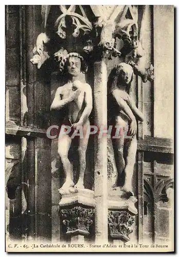 Ansichtskarte AK Rouen La Cathedrale de Statue d Adam et Eve a la Tour