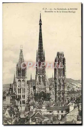 Cartes postales Rouen La Cathedrale De Ensemble Vu de la Grosse Horloge