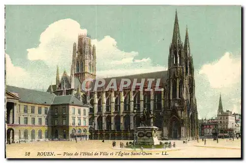 Cartes postales Rouen Place de L Hotel de Ville et L Eglise Saint Ouen