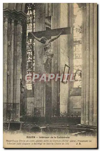 Cartes postales Rouen Interieur de la Cathedrale Magnifique Christ enc roix