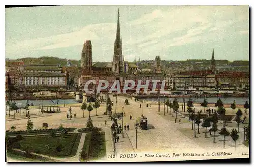 Cartes postales Rouen Place Carnot Pont Boieldieu et la Cathedrale