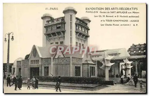 Cartes postales Paris Exposition Des Arts Decoratifs Pavillon et la tour Champagne Alsace