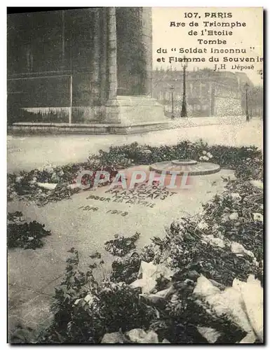Cartes postales Paris Arc de Triomphe de L Etoile Tombe du soldat inconnu et flamme du souvenir