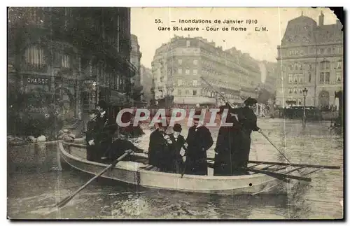 Ansichtskarte AK Paris Inondation de Janvier 1910 Gare St Lazare Cour de Rome