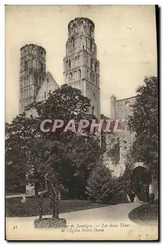 Ansichtskarte AK Ruines de l Abbaye de Jumieges Les deux Tours de l Eglise Notre Dame