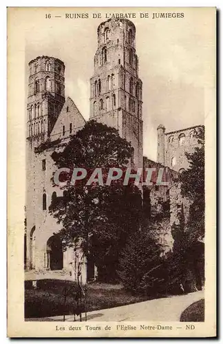 Ansichtskarte AK Ruines de l Abbaye de Jumieges Les deux tours de l eglise Notre Dame