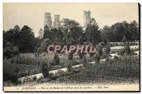 Cartes postales Jumieges Vue sur les Ruines de l Abbaye prise des Jardins