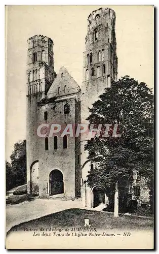 Ansichtskarte AK Ruines de l Abbaye de Jumieges Les deux tours de l eglise Notre Dame