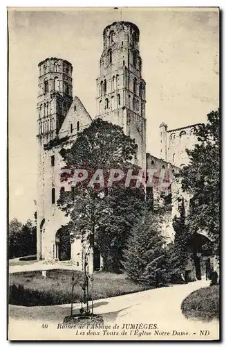 Ansichtskarte AK Ruines de l Abbaye de Jumieges Les deux tours de l eglise Notre Dame