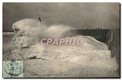 Ansichtskarte AK Dieppe La jetee un Jour de tempete Phare