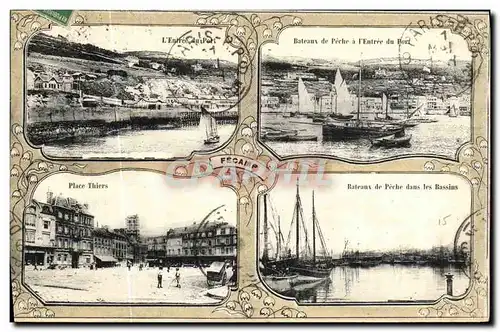 Cartes postales Fecamp L entree du port Bateaux de peche a l entree du port Place Thiers