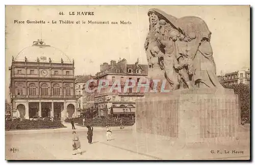 Ansichtskarte AK Le Havre Place Gambetta La Theatre et le Monument aux morts