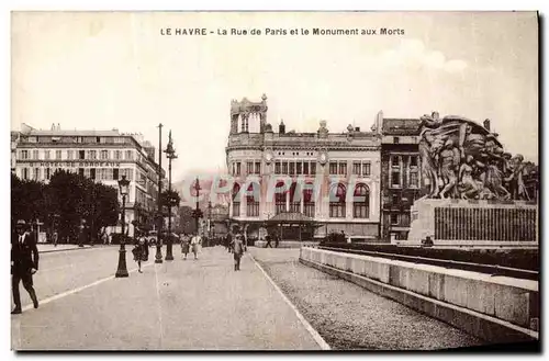 Cartes postales Le Havre La Rue de Paris et la Monument Aux Morts