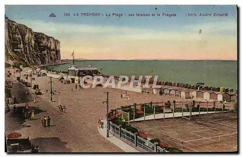 Ansichtskarte AK Le Treport La Plage Ses Falaises et la fregate Tennis