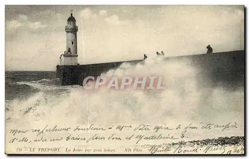 Ansichtskarte AK Le Treport La Jetee Par Gros temps Phare