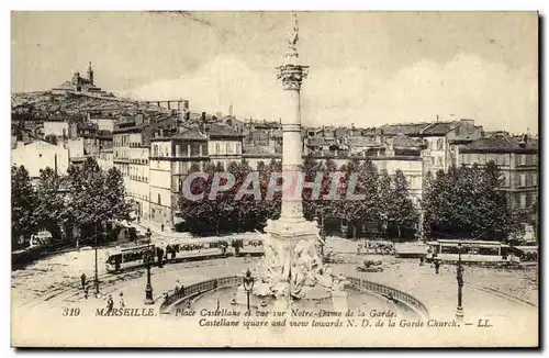 Ansichtskarte AK Marseille Place Castellane et vue sur Notre Dame de la Garde Tramway