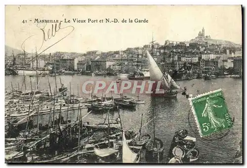 Cartes postales Marseille Le Vieux Port et Notre Dame de la Garde Bateaux