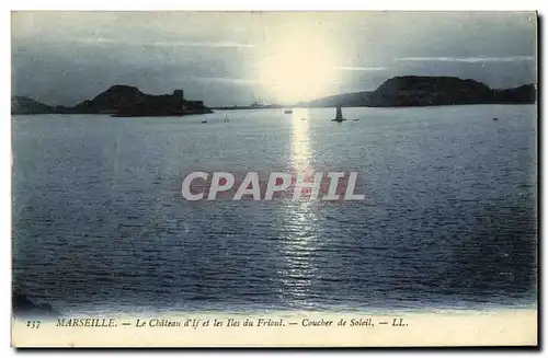 Cartes postales Marseille Le Chateau d If et les Iles du Frioul Coucher de Soleil