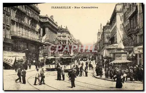 Cartes postales Marseille Rue Cannebiere Tramways