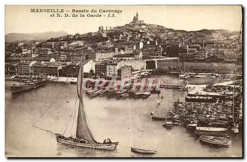 Cartes postales Marseille Bassin du Carenage et N D de la Garde Bateaux