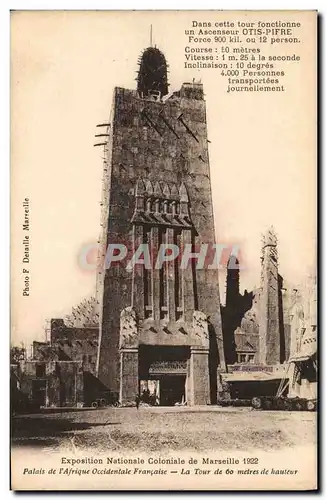 Cartes postales Exposition Nationale Coloniale de Marseille 1922 palais de l afrique occidentale La tour