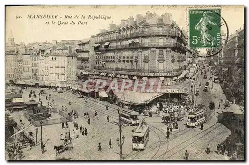 Ansichtskarte AK Marseille Rue de la Republique et le Quai du Port Tramways