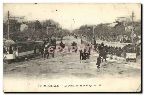 Ansichtskarte AK Marseille Le Prado vu de la Plage Tramways