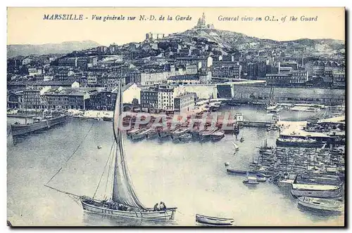 Cartes postales Marseille Vue generale sur N D de la Garde Bateaux